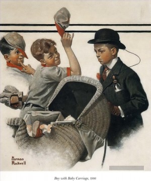 ノーマン・ロックウェル Painting - 乳母車を持つ少年 1916年 ノーマン・ロックウェル